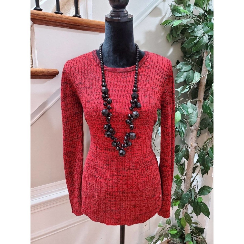 Calvin Klein Women's Red Acrylic Round Neck Long Sleeve Pullover Sweater Size S‎
